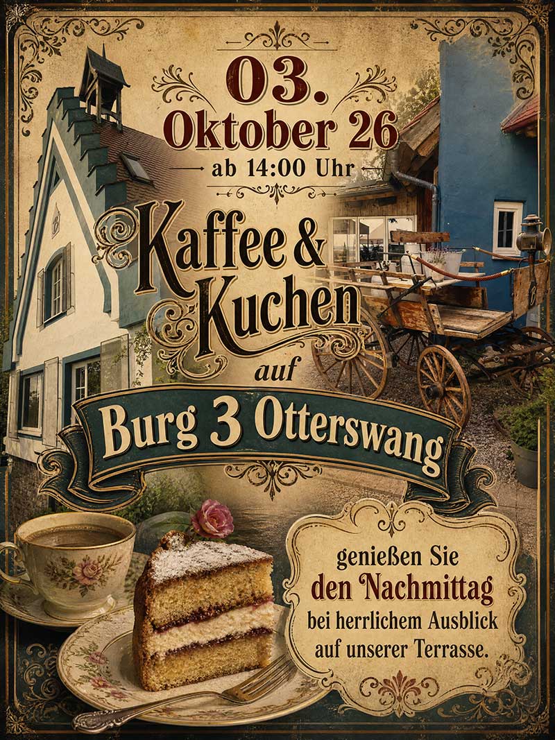 Kaffee & Kuchen auf der Burg3 in Otterswang, KI generiertes Bild
