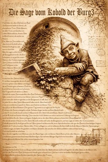 Plakat mit Text und Abbildung des Kobolts auf der Burg3